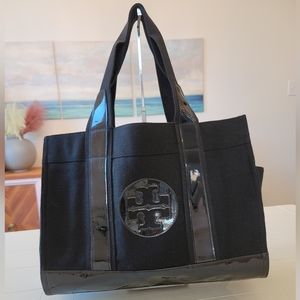 Tory Burch Wool Blend Patent Leather Medium Tote Bag